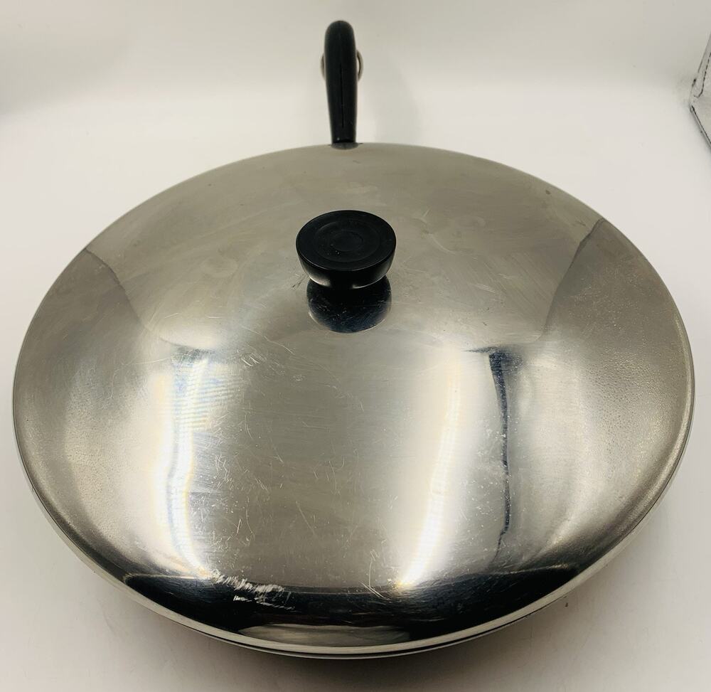 Vintage Revere Ware Copper Bottom 12" Skillet Frying Pan Pre 1968 w/Lid